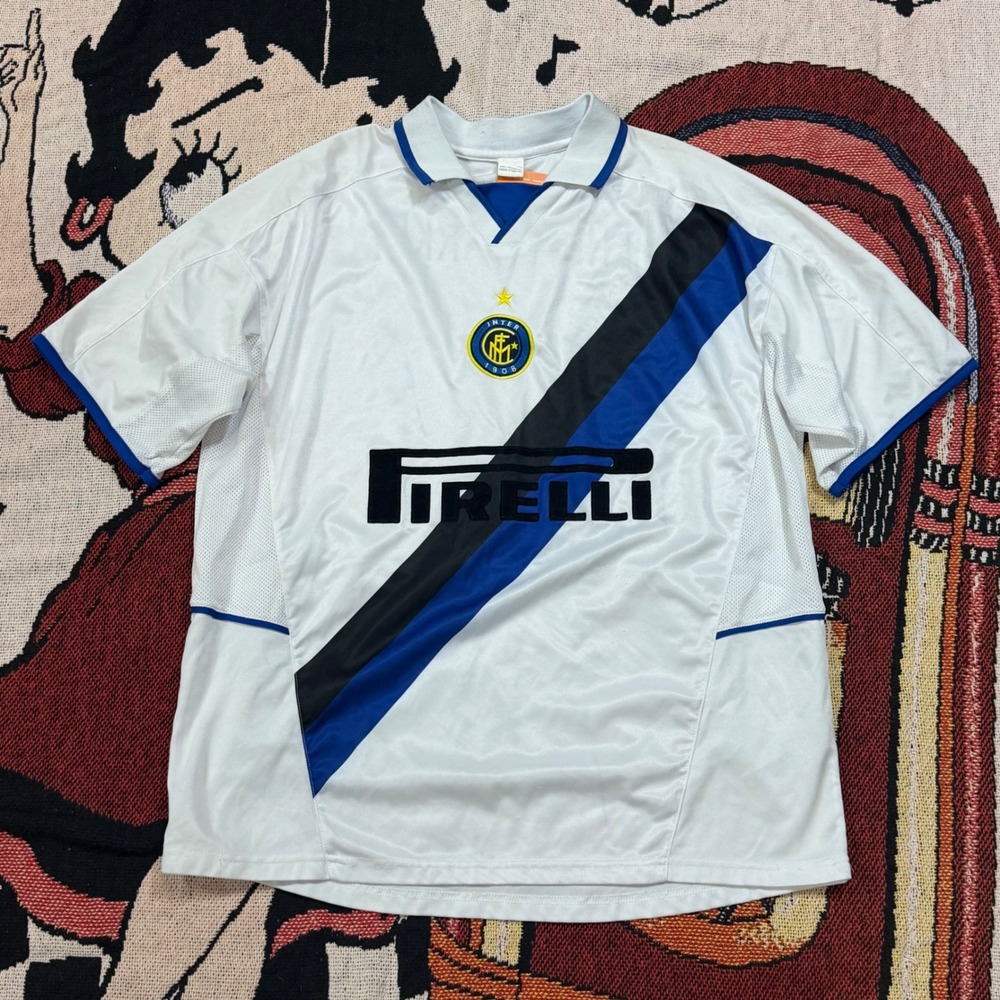Vintage Inter Milan Pirelli Soccer Jersey White Blue Black Sash Men's L